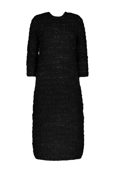 Balenciaga Wool Midi Buttoned Dress In Black