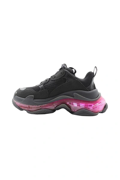 Shop Balenciaga Triple S Sneakers With Pink Neon Clear Sole Shoes In Black