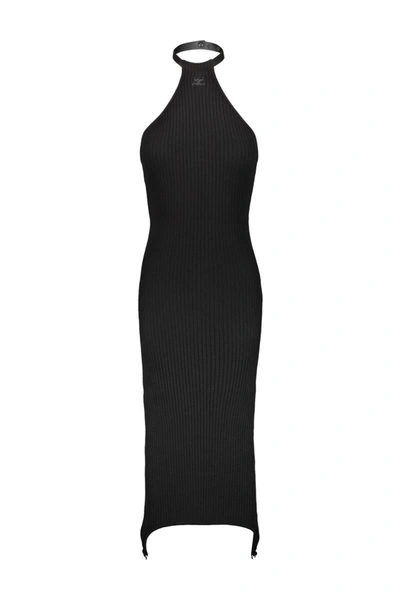 Shop Courrèges Rib Knit Suspenders Dress In Black Clothing