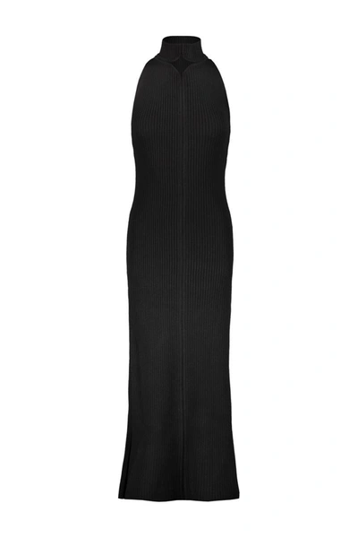 Shop Courrèges Rib Knit Diamond Neck Dress In Black Clothing