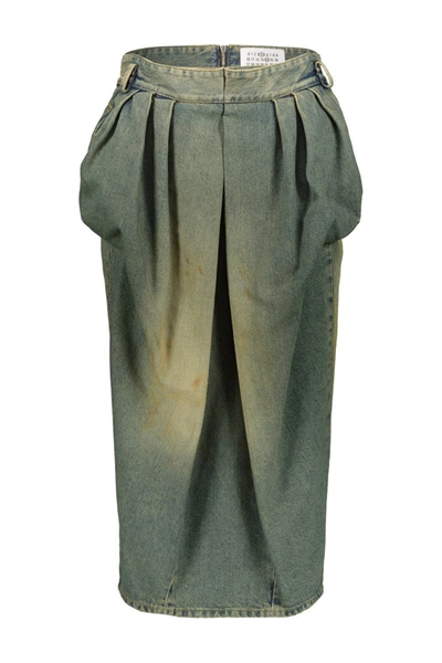 Shop Maison Margiela Denim Skirt With Faded Effect Clothing In Multicolour