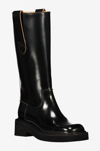 Shop Maison Margiela Knee-high Brushed Leather Boots Shoes In Black