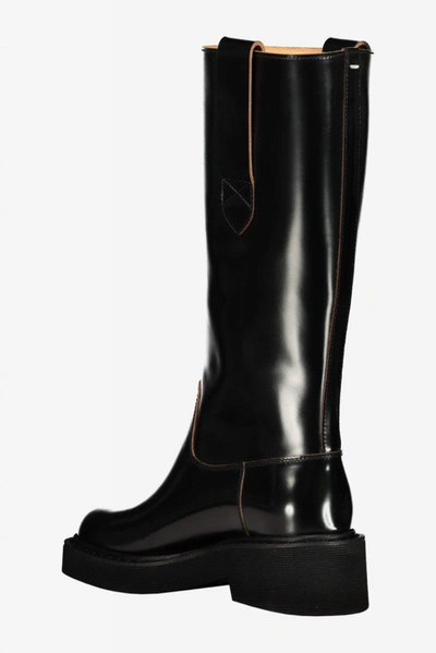 Shop Maison Margiela Knee-high Brushed Leather Boots Shoes In Black