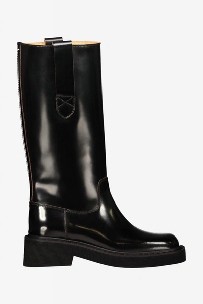 Maison Margiela Knee-high Brushed Leather Boots Shoes In Black