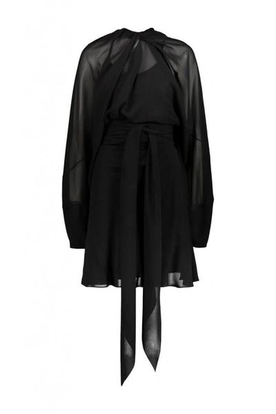 Shop Maison Margiela Long-sleeved Mini Dress In Chiffon Silk Clothing In Black