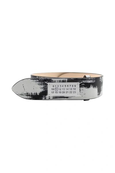 Shop Maison Margiela Signature Tag Belt In Painted Leather Accessories In Black