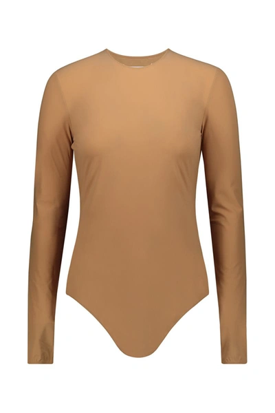 Shop Maison Margiela Stretch-jersey Long Sleeve Bodysuit Clothing In Nude & Neutrals