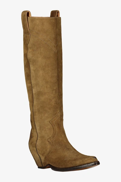 Shop Maison Margiela Soft Suede Knee-high Cowboy Boots Shoes In Brown