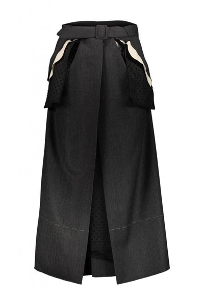 Shop Maison Margiela Wool-herringbone Midi Skirt Clothing In Grey