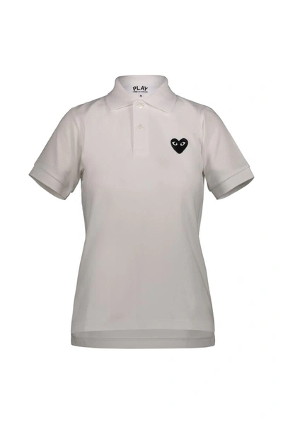 Shop Play Comme Des Garcons Comme Des Garçons Play  Cotton Polo Shirt With Black Embroidered Heart Clothing In White