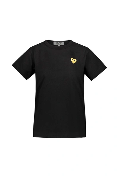 Shop Play Comme Des Garcons Comme Des Garçons Play T-shirt With Gold Heart Embroidery Clothing In Black