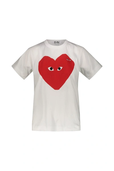 Shop Play Comme Des Garcons Comme Des Garçons Play White T-shirt With Printed Red Heart Clothing