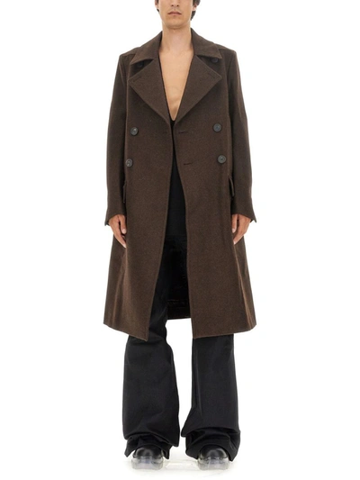 Shop Rick Owens Double-breasted Coat In Brown