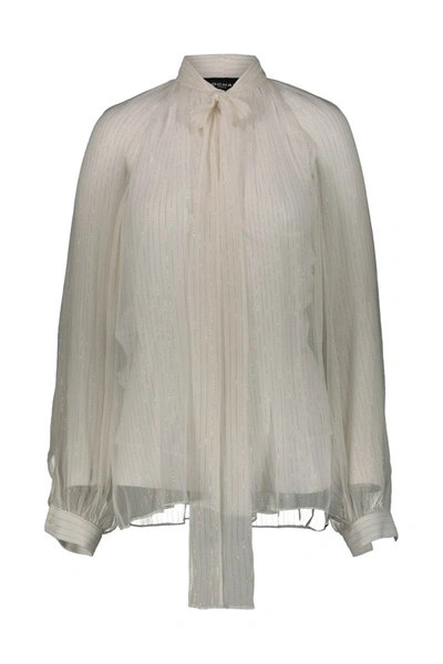 Shop Rochas Bow Shirt In Lurex Striped Silk Chiffon Clothing In White