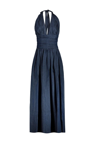 Shop Rochas Maxi Dress In Japanese Chambray Clothing In Blue