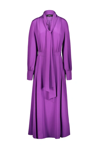 Shop Rochas Long Dress In Crepe De Chine Clothing In Pink & Purple