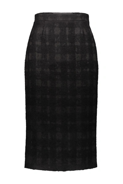 Shop Rochas Pencil Skirt In Solid Check Boucle Clothing In Black