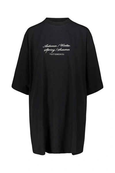 Shop Vetements 4 Season Embroidered Logo T-shirt Clothing In Black