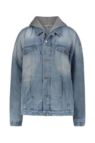 Shop Vetements Hooded Denim Jacket Clothing In Blue