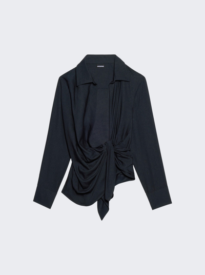 Jacquemus La Robe Bahia Draped Dress In Dark Navy