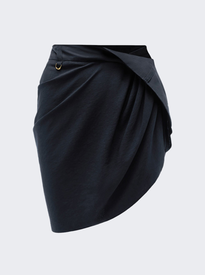 Shop Jacquemus La Mini Jupe Saudade Skirt In Dark Navy