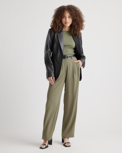 Quince Women's Stretch Crepe Pleated Wide Leg Pants In Olive