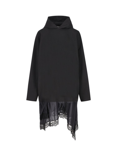 Shop Balenciaga Lace Detailed Hooded Dress In Black