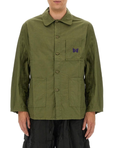 Shop Needles Logo Embroidered Buttoned Shirt In Green