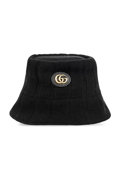 Shop Gucci Logo Plaque Knit Bucket Hat In Black