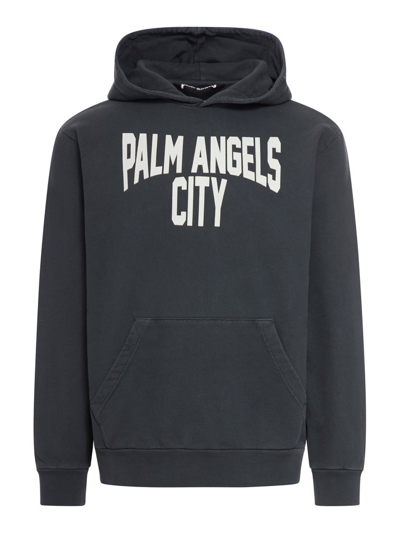 Shop Palm Angels Logo Printed Hoodie In Grey
