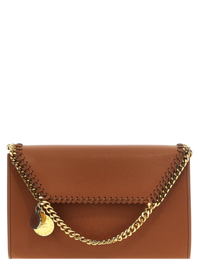 Shop Stella Mccartney Falabella Logo Charm Chain Linked Shoulder Bag In Brown