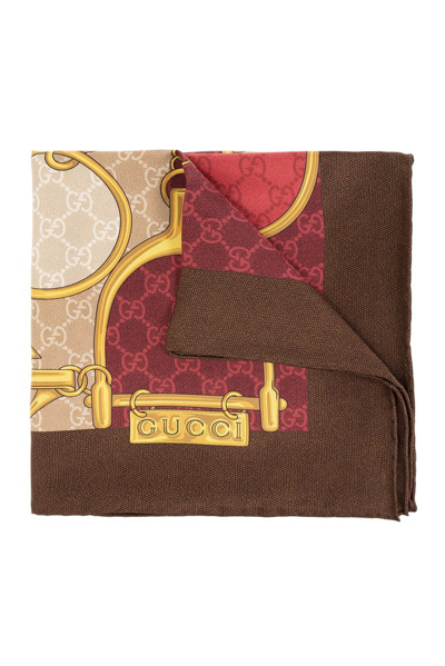 Shop Gucci Gg Horsebit Printed Finished Edge Scarf In Multi