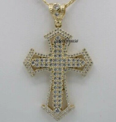 Pre-owned Nsg Men's Studded Cross Religious Pendant 1.86ct Genuine Moissanite 925 Silver In White