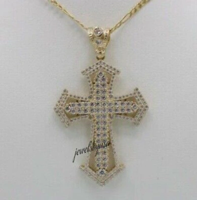 Pre-owned Nsg Men's Studded Cross Religious Pendant 1.86ct Genuine Moissanite 925 Silver In White
