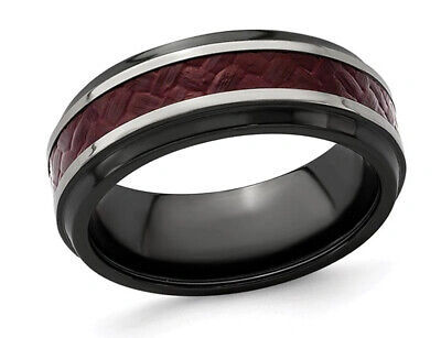 Pre-owned Harmony Mens Black Titanium 8mm Red Carbon Fiber Band Ring