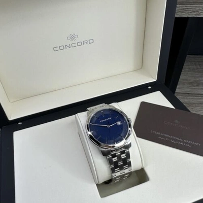 Pre-owned Concord New✅ Swiss Made✅ Bennington Quartz Steel Blue Dial 40mm Watch 0320410