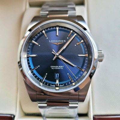 Pre-owned Longines Conquest 2023 41mm Blue Dial Steel Men's Watch L38304926