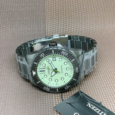 Pre-owned Citizen Nj0177-84x Green Analog Black Stainless Steel Date Automatic Men's Watch