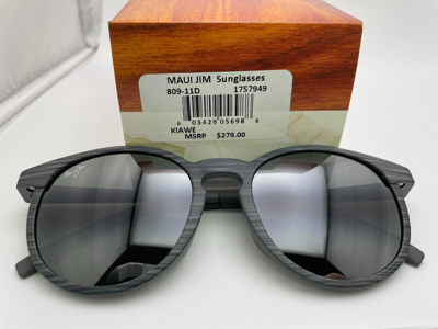 Pre-owned Maui Jim Kiawe Mj 809-11d Grey Woodgrain Stripe W/ Grey Polarized Sunglasses In Neutral Grey Polarized