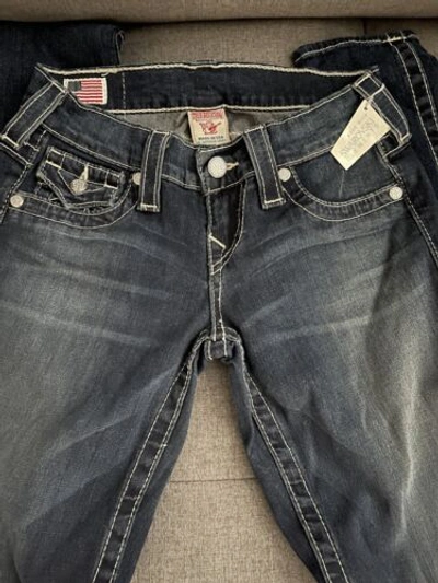 Pre-owned True Religion Skinny Swarovski Elements Jeans 23 In Blue