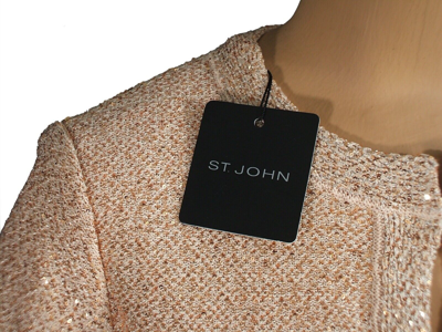 Pre-owned St John St. John Knits Peach Micro Sequin Knit Blazer Jacket Skirt Suit Sz 18 $2290 In Orange
