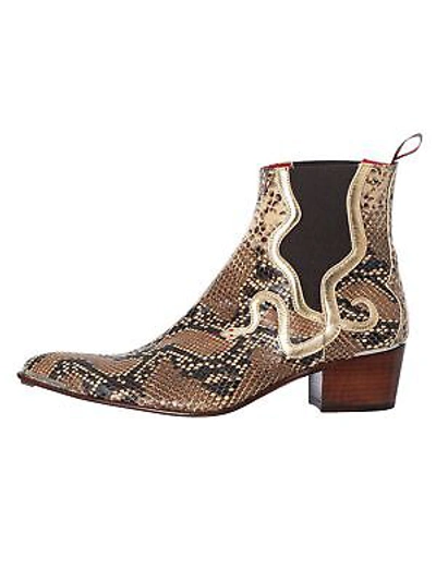 Pre-owned Jeffery West Men's Print Snake Chelsea Boots, Beige