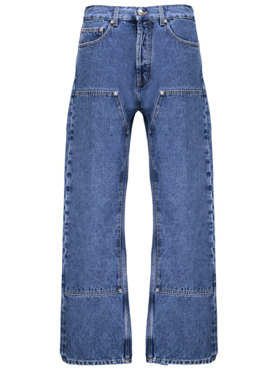 Shop Palm Angels Straight Leg Panelled Jeans In Blue