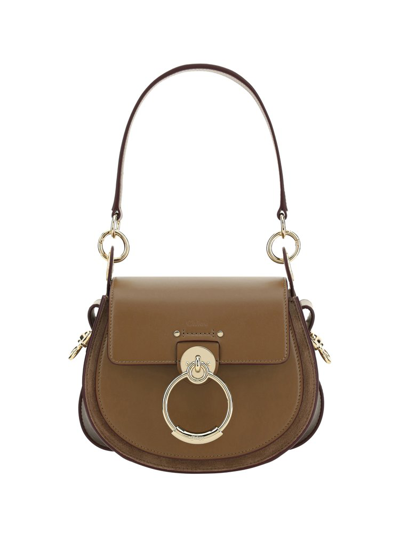 Shop Chloé Tess Logo Embossed Ring Embellished Shoulder Bag In Brown