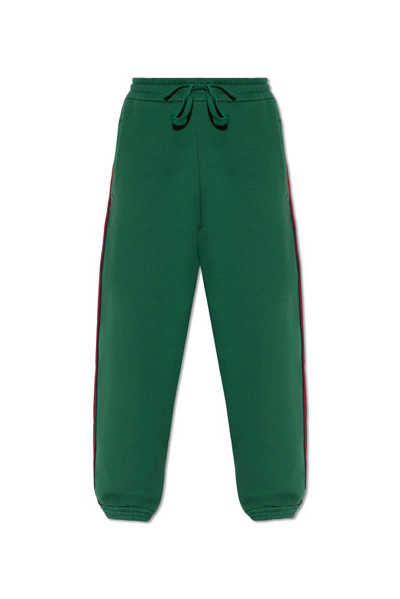 Shop Gucci Logo Embroidered Track Pants In Green