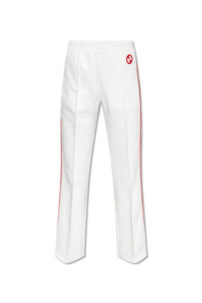Shop Gucci Web Striped Jersey Trousers In White