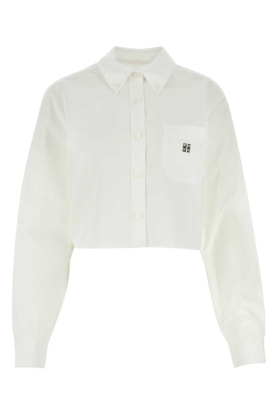 Shop Givenchy Logo Plaque Cropped Shirt In White