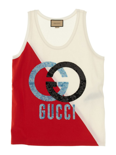 Shop Gucci Logo Printed Sleeveless Top In Red