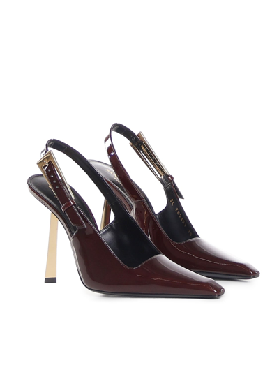 Shop Saint Laurent Slingback Lee In Patent Leather In Marron Glace