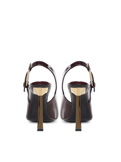 Shop Saint Laurent Slingback Lee In Patent Leather In Marron Glace